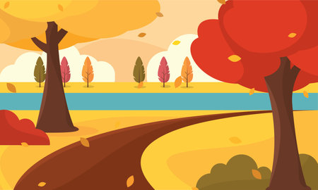 Colored seasonal autumn landscape scenario Vectorのイラスト素材