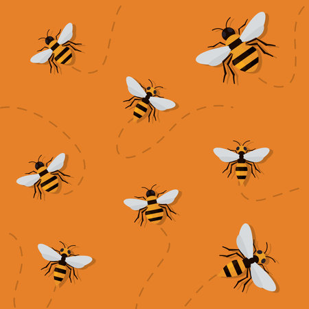 Seamless pattern background with bee and wasp insect icons Vectorのイラスト素材