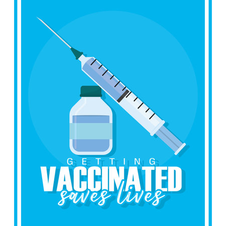 Isolated syringe and vaccine bottle Vaccines save lifes Vectorのイラスト素材