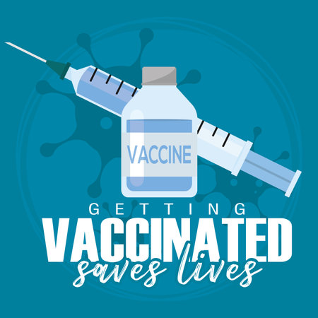 Isolated syringe and vaccine bottle Vaccines save lifes Vectorのイラスト素材