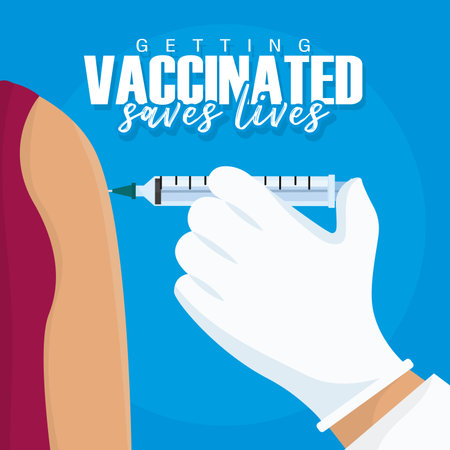 Hand with syringe applying a vaccine Vaccine save lifes Vectorのイラスト素材