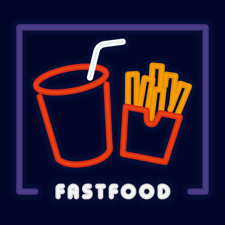 Colored fast food restaurant neon poster Vectorのイラスト素材