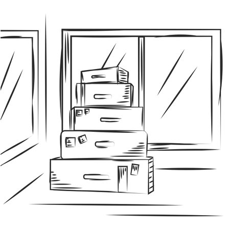Colorless sketch of a pile of travel bags Vectorのイラスト素材
