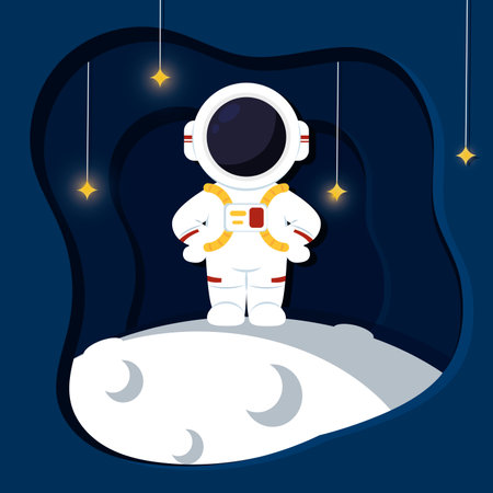 Layered view of outer space with an astronaut on moon Vectorのイラスト素材