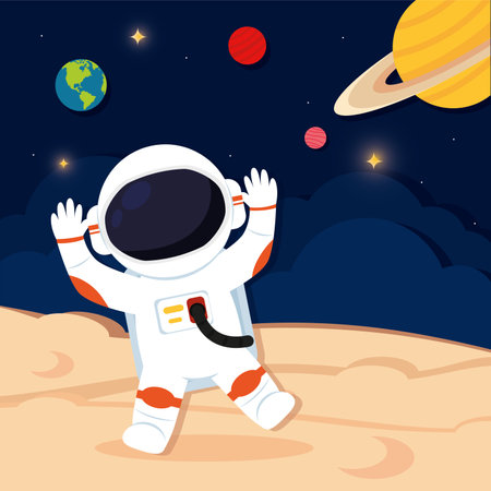 Layered view of outer space with an astronaut on a planet Vectorのイラスト素材