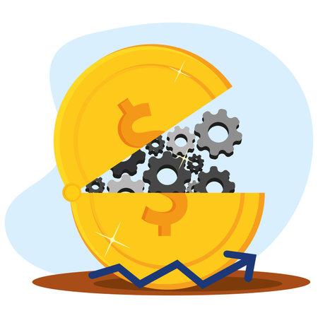 Isolated open golden coin with gears icon Vectorのイラスト素材