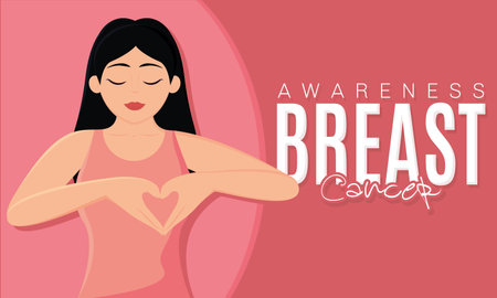 Girl doing a heart shape with hands Breast cancer poster Vectorのイラスト素材