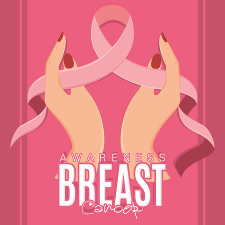 Hands holding pink ribbon Breast cancer poster Vectorのイラスト素材