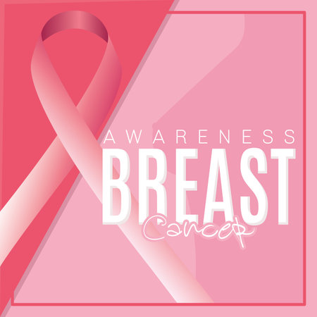 Colored awareness breast cancer poster with pink ribbon Vectorのイラスト素材