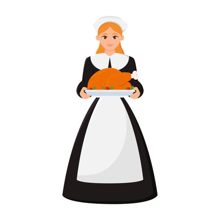 Isolated cute girl pilgrim character Vectorのイラスト素材