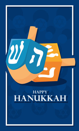 Colored vertical hanukkah template with a pair of jewish dredels Vectorのイラスト素材