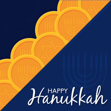 Colored happy hanukkah template with Sufganiyot food Vectorのイラスト素材