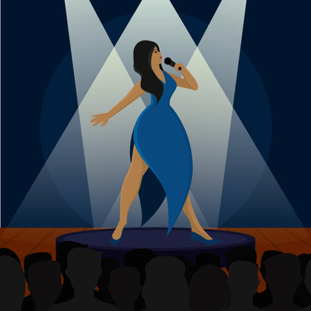 Female character singing with microphone Pop music concert Vectorのイラスト素材