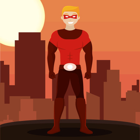 Male hero character on a city background Vectorのイラスト素材