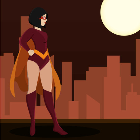 Female hero character on a city background Vectorのイラスト素材