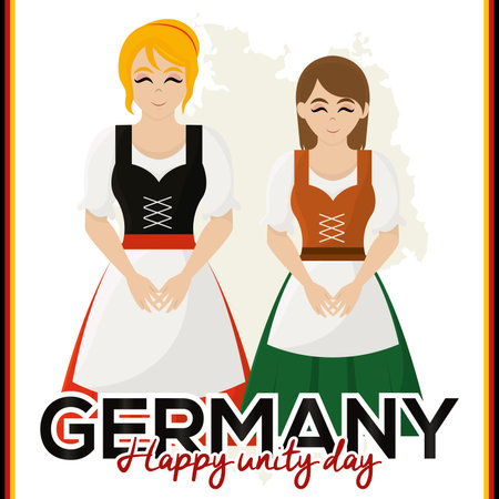 Pair of cute girls on traditional german clothes Vectorのイラスト素材