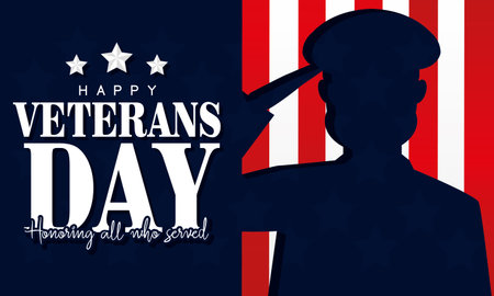 Colored veteran day poster with silhouette of soldier Vectorのイラスト素材
