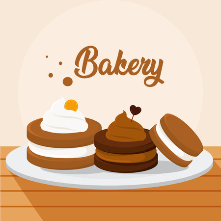 Group of bakery cookies on a table Vectorのイラスト素材