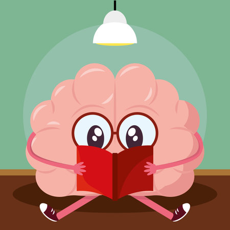 Isolated cute brain cartoon character reading a book Vectorのイラスト素材