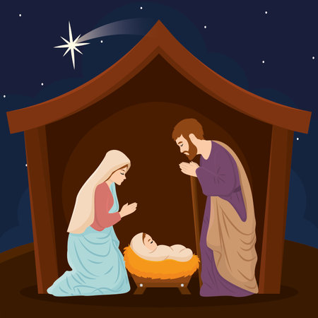 Christmas manger with joseph mary and jesus christ characters Vectorのイラスト素材