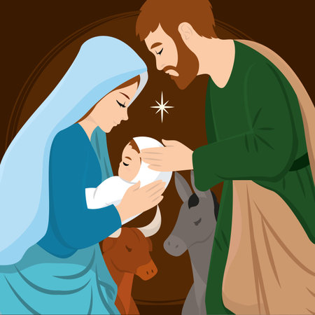 Christmas manger with joseph mary and jesus christ characters Vectorのイラスト素材
