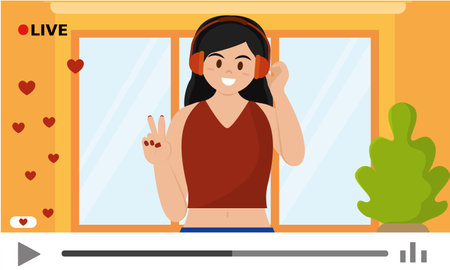 Video playing with a girl listening to music Streaming concept Vectorのイラスト素材