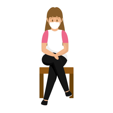 Isolated sit cute female character Vectorのイラスト素材