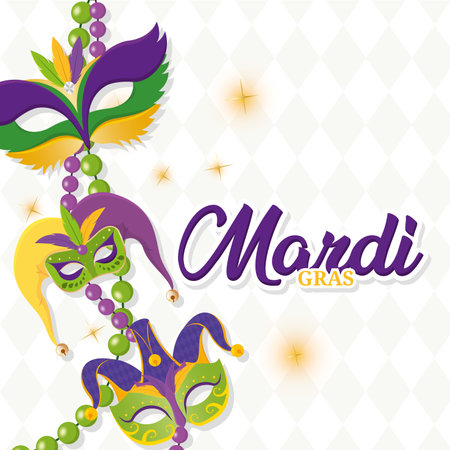 Colored mardi gras poster with different masks Vectorのイラスト素材