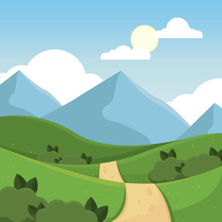 Colored spring seasonal natural landscape Vectorのイラスト素材