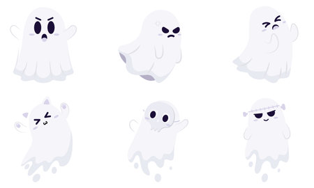 Set of cute halloween ghost characters Vector