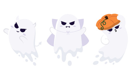 Set of cute halloween ghost characters Vector