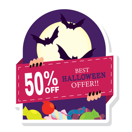 Halloween discount sticker Creepy label Vectorのイラスト素材