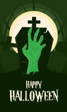 Happy halloween poster Tombstone Zombie hand Vectorのイラスト素材