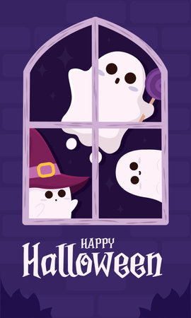 Happy halloween poster Cute ghost cartoon Vectorのイラスト素材
