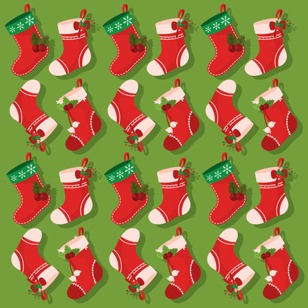 Christmas socks icons Pattern background Vectorのイラスト素材