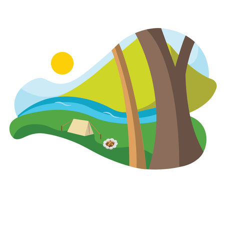 Isolated summer landscape with a camping tent Vectorのイラスト素材