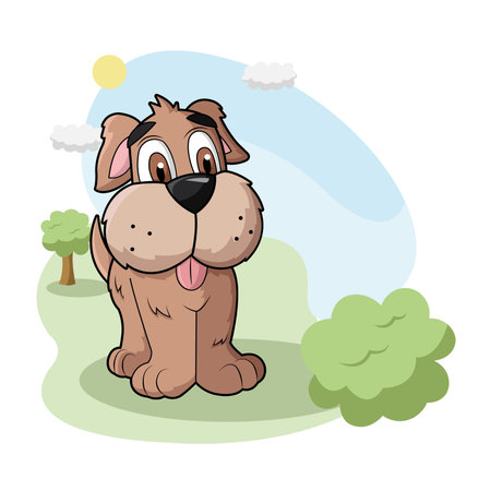 Isolated happy dog character on a park Vectorのイラスト素材