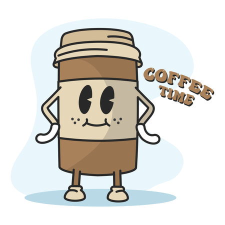 Coffee groovy cartoon Cute kawaii Vectorのイラスト素材