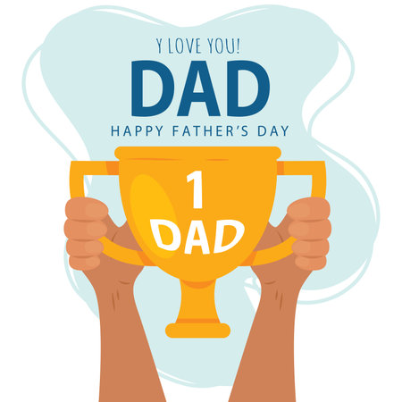 Happy father day poster with hands holding a trophy Vectorのイラスト素材