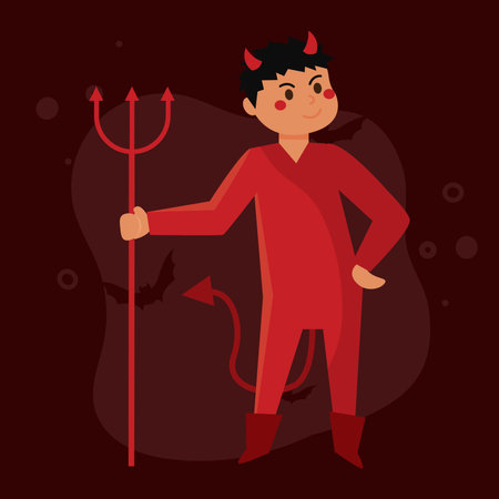 Devil boy with horns and trident for Halloween, Vectorのイラスト素材