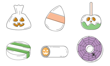 Halloween candy icons collection with spooky sweets Vectorのイラスト素材