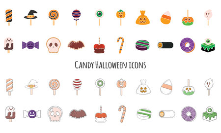 Halloween candy icons collection with spooky sweets Vectorのイラスト素材