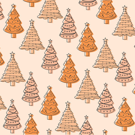 Christmas tree pattern with different tree designs on green, Vectorのイラスト素材