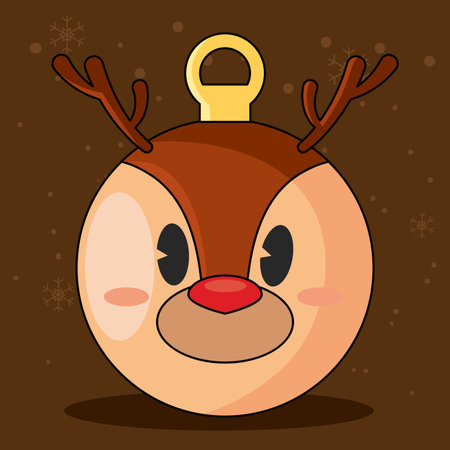 Reindeer ornament with cute face and red nose for Christmas, Vectorのイラスト素材