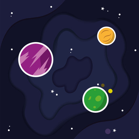 Colored universe background with a group of planets Vectorのイラスト素材