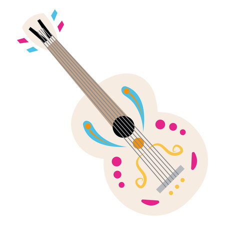 Colorful decorated guitar with musical festive details. Vectorのイラスト素材