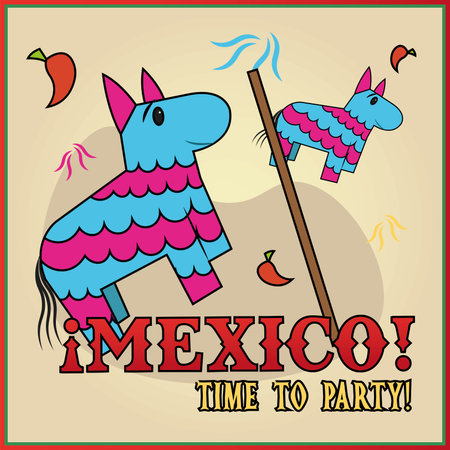 Colorful pinatas and chilis with party theme. Vectorのイラスト素材