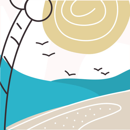 Tropical scene with tree and ocean view. Vectorのイラスト素材