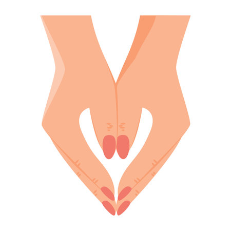 Two hands with painted nails positioned to form a heart symbol of love and care. Vector illustrationのイラスト素材