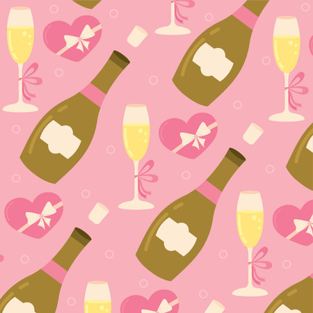 Hearts bottles and wine. Vector illustrationのイラスト素材